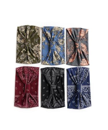 6-Piece Boho Flower Leopard Knot Hair Bands for Women | Elastic Wide Yoga & Running Head Wraps - Multi-Colored - Buy Online on GoSupps.com