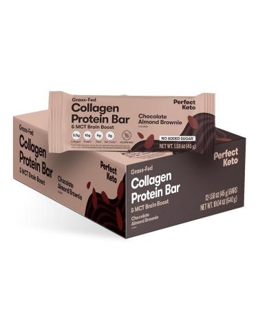 Perfect Keto Collagen Protein Bar, Gluten Free with Grass Fed Collagen + MCT Oil, Low Carb, No Sugar Added, High Protein Snacks, Keto Diet Foods, 10g Protein, 19g Fat, 2g Net Carbs, Almond Butter Brownie, 12 Bars Almond Butter Brownie 12 Count (Pack of 1)