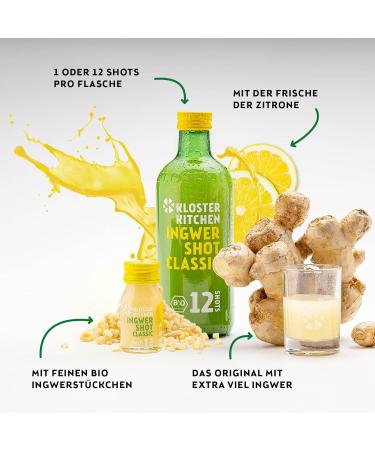 Kloster Kitchen Organic Summer Ginger Shots 3 Pack - 12SHOTS Blend - 3 x 360ml with Ginger Pieces - Vegan - 12 Shots per Bottle - No Additives & Natural Sweetness (with Deposit) - Buy Online on GoSupps.com