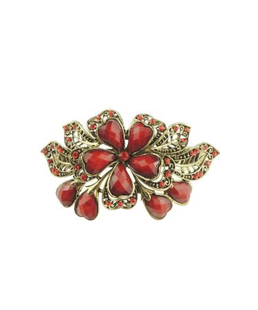 Womens Girls Diamante Crystal Stone Wedding Birthday Party Bridal Wedding Ponytail Fine Hair Accessories Occasion Barrette Hairpin Grip French Spring Clip Vintage Look Gold Tone Metal Floral Rose Red