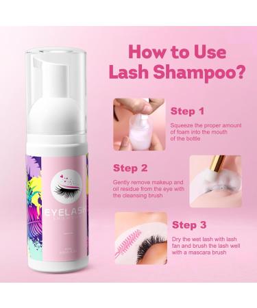 Buqikma Lash Shampoo for Eyelash Extensions - Gentle Foaming Cleanser Kit (60ml) with Brush for Salon & Home Care - Pink - Buy Online on GoSupps.com