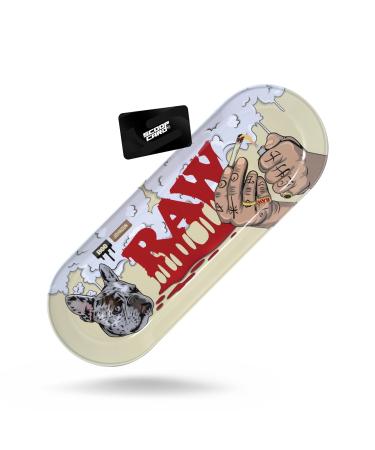 RAW X Boo Johnson Skate Deck Tray Large Rolling Tray | Skateboard Shaped Rolling Tray with Curved Edges to Keep Material on Your Tray and not Your Lap
