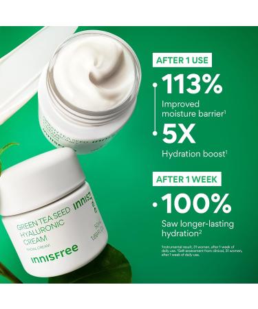 innisfree Green Tea Seed Hyaluronic Acid Cream with Skin Barrier Boosting Complex & Ceramide Hydrating Korean Face Moisturizer Available in Sets & Jumbo 1.69 oz. / 50 ml - Buy Online on GoSupps.com