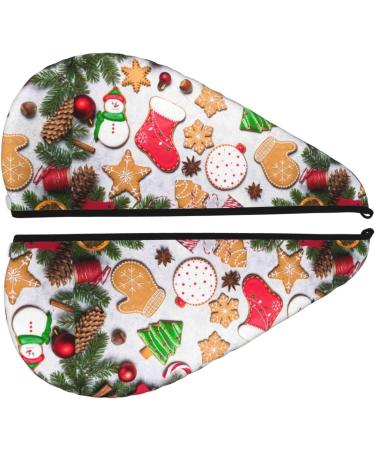 Hair Towel Wrap | Quick Dry Hair Turban with Button | Christmas Gingerbread Cookies Design - Buy Online on GoSupps.com