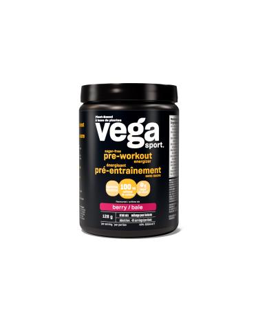 Vega Sport Sugar Free Pre-Workout Energizer Berry (40 Servings) Vegan Preworkout Energy Powder Gluten Free 100mg Caffeine Non GMO 128 g (Packaging May Vary) Berry (Sugar Free) 40 Servings (Pack of 1)