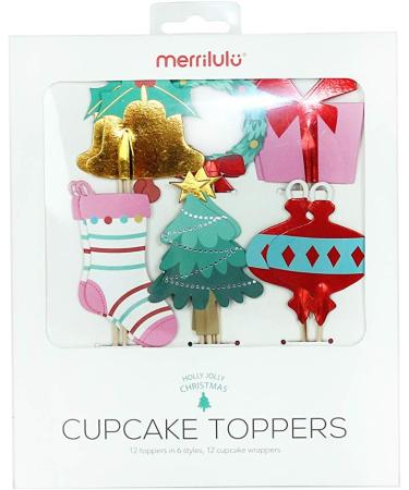Holly Jolly Christmas - Cupcake Toppers & Wrappers 12 ct | Christmas Cake Toppers | Christmas Party Decorations | Christmas Dessert Table Decorations - Buy Online on GoSupps.com