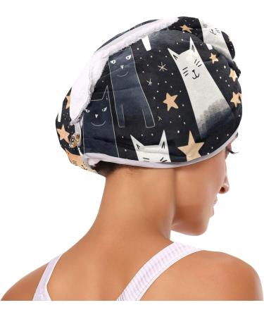 Cute Cats Stars Hair Towel 2 Pack - Super Absorbent Quick Dry Hair Turbans for Women & Girls | Perfect Hair Drying Solution - Buy Online on GoSupps.com