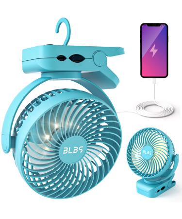 Camping Fan with LED Light - 12000mAh 65H Battery Powered Fan, Rechargeable Fan Use As Power Bank, Tent Fan with Hanging Hook, Portable Clip On Fan, Ceiling Fan for Tent Golf Cart RV Stroller Bed