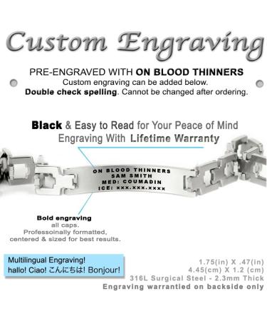 Men s Customized Blood Thinners Medical Bracelet - Engraved Stainless Steel Black ID 7.75 Inches - Buy Online on GoSupps.com