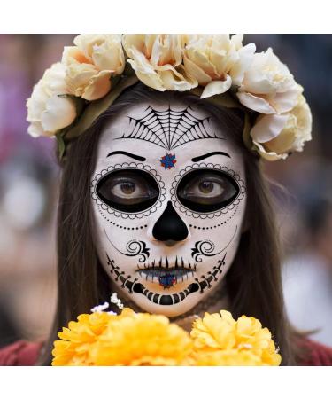 2022 Day of The Dead Halloween Face Tattoo Sticker - Sugar Skull Floral Skeleton Makeup for Party Costume - Buy Online on GoSupps.com