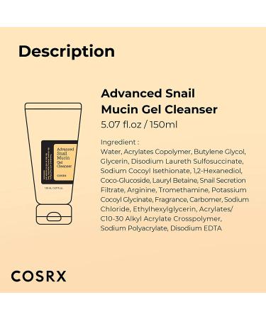 COSRX Snail Mucin Gel Cleanser 5 fl.oz | Korean Skin Care with Snail Secretion Filtrate - Buy Online on GoSupps.com
