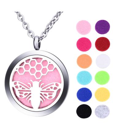 Honeycomb Bee Essential Oils Aromatherapy Diffuser Locket Necklace Engraving
