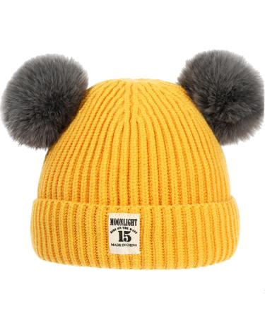 XYIYI Baby Kids Winter Warm Knit Hat Infant Toddler Crochet Fur Pom Beanie Cap for 6-24Months Boys Girls 6-24 Months Yellow