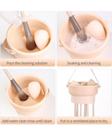 MSQ 3 in 1 Makeup Brush Cleaning Mat Brush Cleaner Mat Foldable Makeup Brush Cleaning Bowl With Lanyard to Dry Makeup Sponge Powder Puff Brush Orange - Buy Online on GoSupps.com