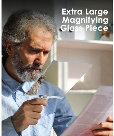 3X Hands Free Full Page Magnifying Glass with Neck Strap - Ideal for Seniors - 7.1x4.7 Inches - Magnifier for Reading, Crafts, Cross Stitch - Includes White Stand - Buy Online on GoSupps.com