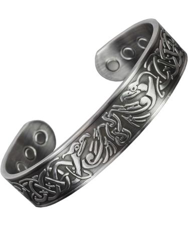 Wide Copper Magnetic Bracelet for Men Copper Wristband Pewter Plated Holistic Magnetic Band with 6 Strong Magnets Adjustable- Viking Eagle -VEP (M: Wrist 16.5-19.5cm/6.5-7.7") - Buy Online on GoSupps.com