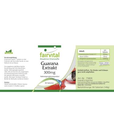 Fairvital | Guarana Extract 300mg box of 3 months - VEGAN - Highly dosed - 90 tablets - Paullinia cupana - Buy Online on GoSupps.com