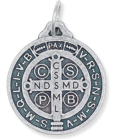 St. Benedict Medal Pendant Pack of 10 - 3/4 Inch Round Silver Oxidized Medals - Catholic Jewelry, Made in Italy - Buy Online on GoSupps.com