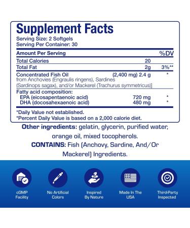 Omega 3 Fish Oil 1200 mg - Clinical DHA EPA Omega 3 Supplement with Burpless Fish Oil Brain Heart & Overall Health - Molecularly Distilled for Purity - Certified Sustainably Sourced (Orange Flavored) - Buy Online on GoSupps.com