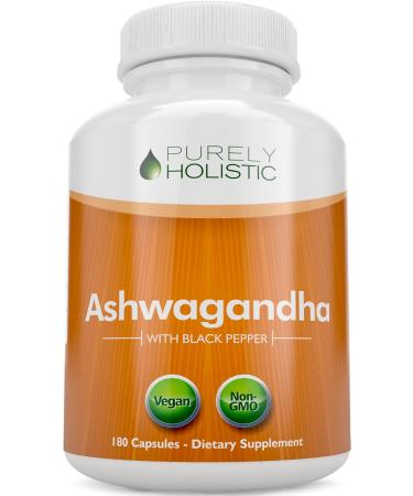 Purely Holistic Organic Ashwagandha 1300mg - 180 Vegan Capsules - 650mg of Ashwaganda per Capsule - 3 Month Supply - High Strength Ashwaganda Root Extract with Black Pepper - Buy Online on GoSupps.com