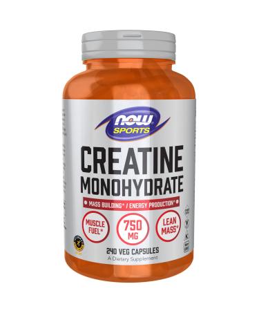 NOW Foods Sports Nutrition Creatine Monohydrate 750 mg Mass Building*/Energy Production* 240 Veg Capsules