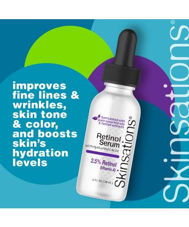 2.5% Retinol Serum with Hyaluronic Acid | Natural Daily Moisturizer with Aloe Vitamin E & Green Tea - Skinsations - Buy Online on GoSupps.com