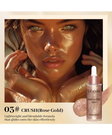 UCANBE Rose Gold Face & Body Glitter Liquid Highlighter - Illuminating Dewy Drops with Brush 50ml Luminizer & Skin Shimmer Oil - Buy Online on GoSupps.com