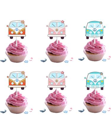 18pcs Groovy Cupcake Toppers for Boys Girls Happy Birthday Peace Hippie Bus Part Decorations Groovy Party Supplies 60s 70s Rainbow Daisy Cake Decorations - Buy Online on GoSupps.com