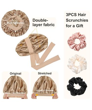 Welrog Silk Night Hair Hood for Women Luxurious Champagne Gold Sleep Cap with 3 Hair Ties | Perfect Bonnet for Healthy Hair - Buy Online on GoSupps.com