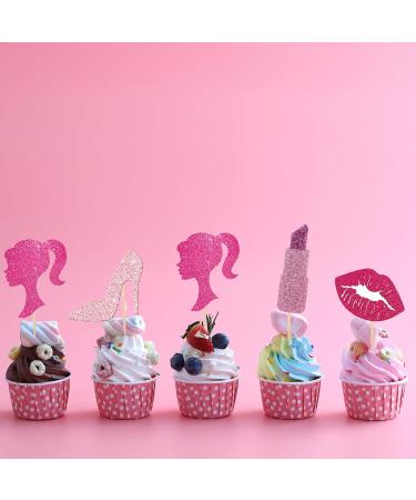 15Pcs Pink Cupcake Toppers and Pink Glitter Girls Cupcake Topper for Pink Girl Birthday Bridal Party Decorations Wedding Cake Decors - Buy Online on GoSupps.com