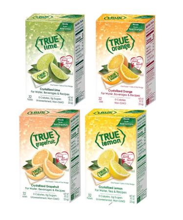 True Lemon Lime Orange  Grapefruit 32ct Boxes Sampler Pack (4 packs)