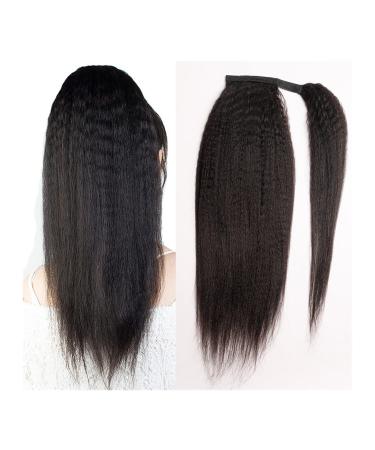 Fake Hair Bun 12-26 Inches Long Straight Ponytail Human Hair Ponytail Extensions For Black Women Wrapping Ponytail Hair Slices Bun Hair Accessories (Color : Black Size : 20inches 120g) 20inches 120g Black