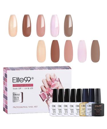 Elite99 Gel Nail Polishes Set- 8 Pack Gel Nail Kit Nude Pink Glitter Gel Polish Set Soak Off UV LED Nail Gel Manicure Kit DIY Home Salon Nail Art Top Coat Base Coat Matte Top Coat C004