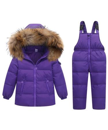 Kids Winter Puffer Jacket and Snow Bib Pants Ski Suits 2-Piece Snowsuit Hooded Down Coat and Snow Pants Outfits Set 3-4 Years Purple