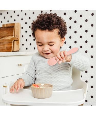 2Pcs Silicone Baby Weaning Spoons Set - Toddler Feeding Training Cutlery (Morandi Pink/Green) - Buy Online on GoSupps.com