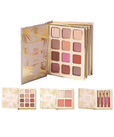 laxreheye Face makeup palette 12 eyeshadow colors for eye makeup glittery book-style eyeshadow with 4 blushes and 4 glossy lip shades for the