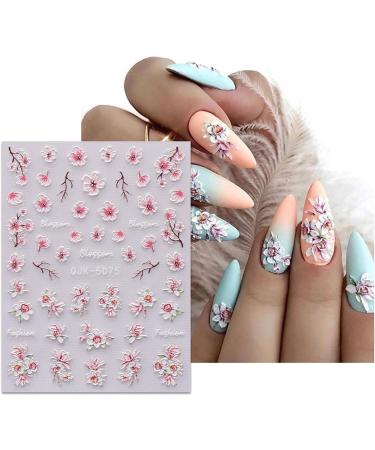 JMEOWIO 6 Sheets 3D Embossed Spring Flower Nail Art Stickers Decals Self-Adhesive 5D Colorful Summer Floral Nail Supplies Nail Art Design Decoration Accessories - Buy Online on GoSupps.com