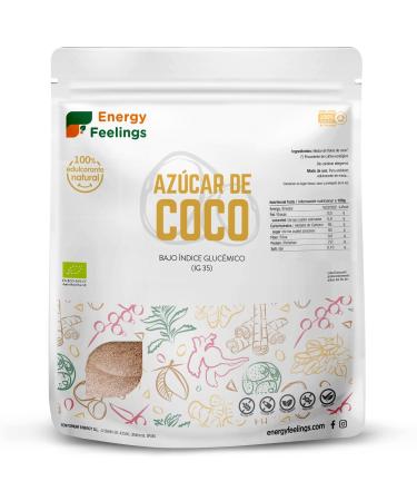 Energy Feelings Sucre de Coco Bio 1kg Sucre de Fleur de Coco Non Raffin Sans Gluten ni Lactose Organic Brown Sugar dulcorant Naturel Indice Glyc mique Bas Vegan