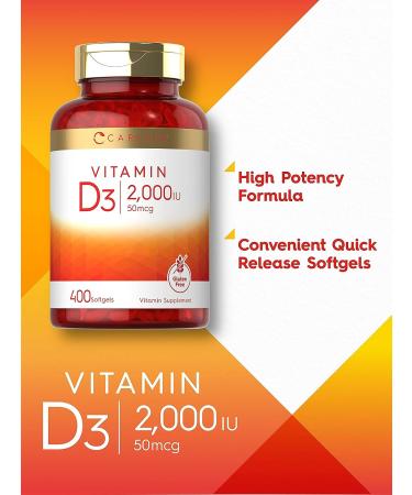 Carlyle Vitamin D3 2000 IU Softgels - 400 Count - Non-GMO & Gluten Free Formula - 50 mcg Vitamin D Supplement - Buy Online on GoSupps.com