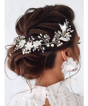 Unicra Silver Bride Flower Wedding Hair Vine with Pearls - Bridal Hair Accessories for Women and Girls - Buy Online on GoSupps.com