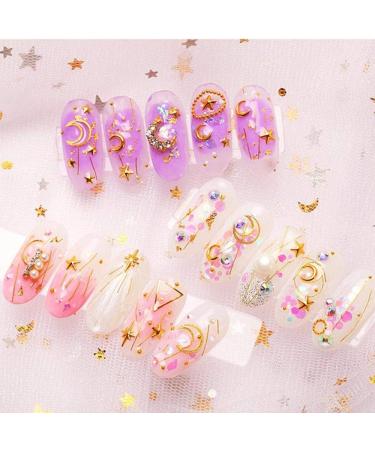 3 Boxes 3D Metal Nail Art Decals Studs Design Decoration Set with Tweezers Tool - Gold Star Moon Heart Square Rivet Caviar Beads Jewels for Women - Buy Online on GoSupps.com