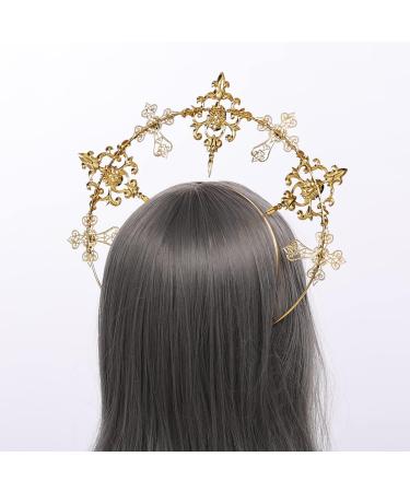 Virgin Mary Halo Crown Gold Goddess Headband Headpiece Halloween Party Hair Accessories A-Gold/Black - Buy Online on GoSupps.com