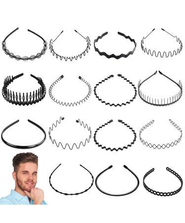 15 pieces metal wave hair band hair tire for men women vaszola unisex black spring wave headband hair tires hair volumes hair jewel