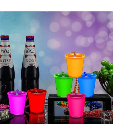 24 Pieces Light Up Shot Glass Necklaces - Glow in the Dark Neon Plastic Cups on Beaded Chains for Halloween, Christmas, Wedding - Party Favors in 6 Colors - Buy Online on GoSupps.com