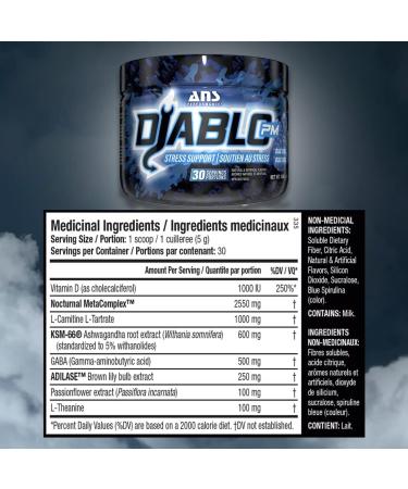 ANS Performance Diablo PM (30 Servings 5.29 oz) - Stress Relief Support - With Added GABA L Theanine L Carnitine Ashawaghanda - Delicious Flavours (Blue Chill) - Buy Online on GoSupps.com