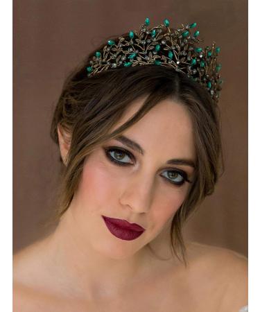 SweetV Vintage Crystal Leaf Metal Tiara - Gothic Queen Crown for Birthday, Prom, Pageant - Green Eden Headpiece - Buy Online on GoSupps.com