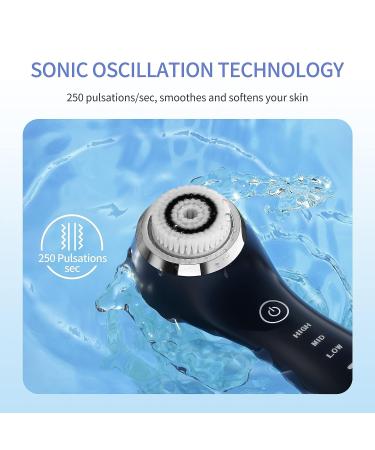 COSBEAUTY Sonic Facial Cleansing Brush - 5 Brush Heads, IPX7 Waterproof, Rechargeable - Black - Buy Online on GoSupps.com