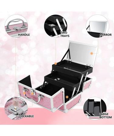 Costravio Portable Pink Makeup Case with 2 Trays | Lockable Cosmetic Organizer for Travel | Compact Box with Mirror and Handle - Buy Online on GoSupps.com