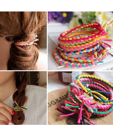 100Pcs Multicolor Elastic Hair Ties | Braided Scrunchies Stretch Bands for Girls & Women | No Crease Rope Ponytail Holder Hair Accessories - Buy Online on GoSupps.com