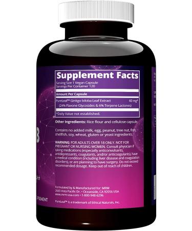 MRM Nutrition Ginkgo B 60 mg - 120 Vegan Capsules | Enhance Memory & Focus - Buy Online on GoSupps.com